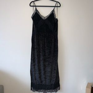 Zara Velvet Black Slip Midi Dress